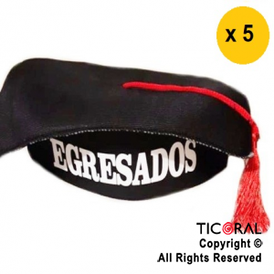 SOMBRERO EGRESADOS JERSEY NEGRO CON IMPRESION x 5